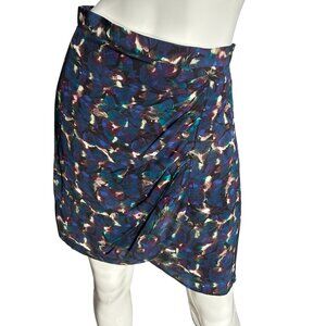 The Kooples Tulip Mini Skirt Mock Wrap Neon Flowers Fall sz 1 S Black Blue Multi